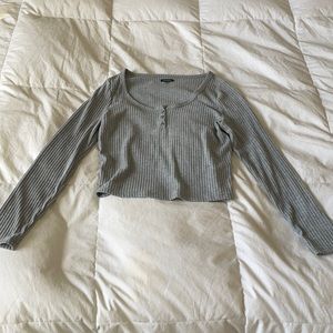 Gray Swoop-neck Long Sleeve